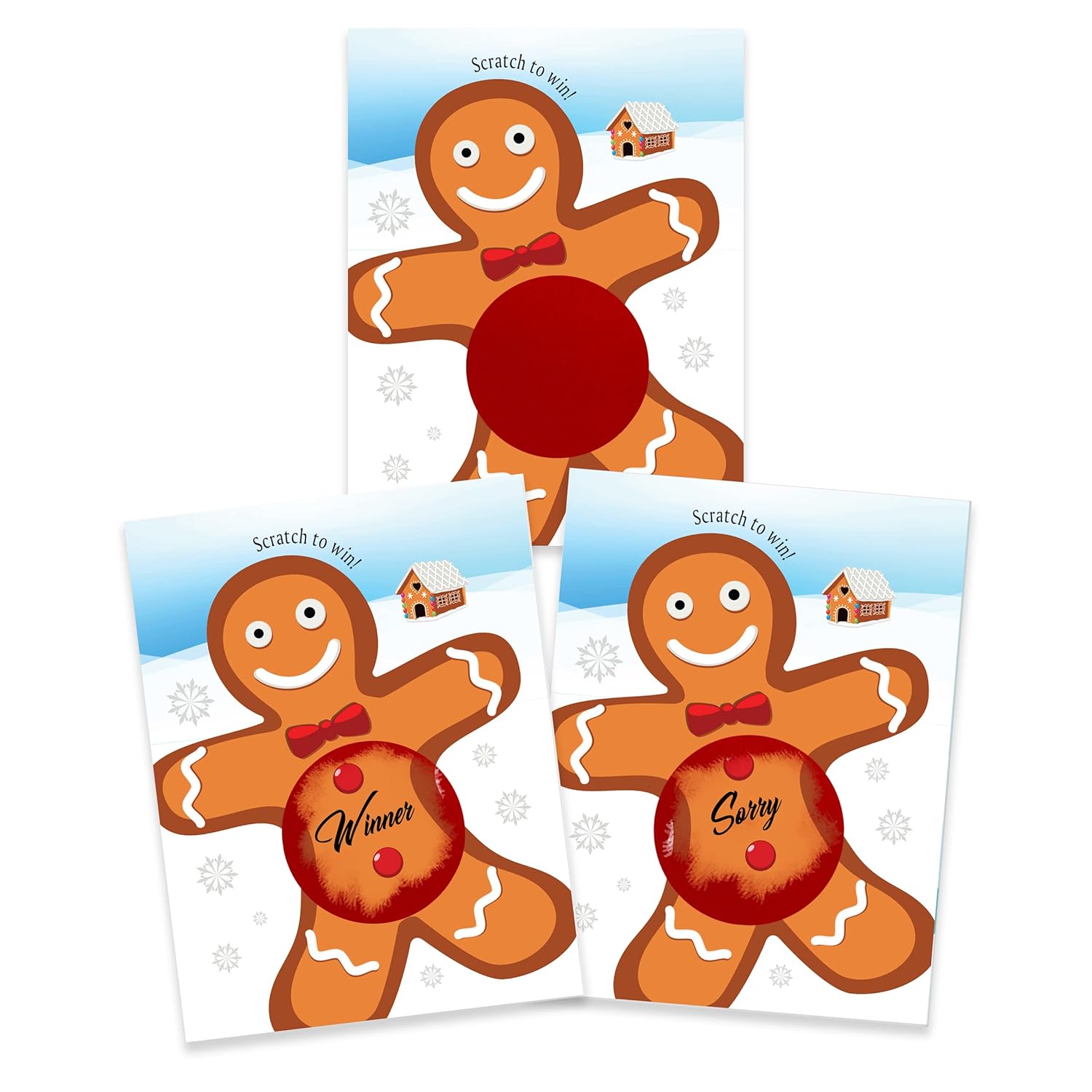 My Scratch Offs – 26 Pack Gingerbread Man Christmas Scratch Off Game Cards, 3x4-Inch, Holiday Raffle Tickets for Adults, Fun Festive Party Activity for Winter Gatherings