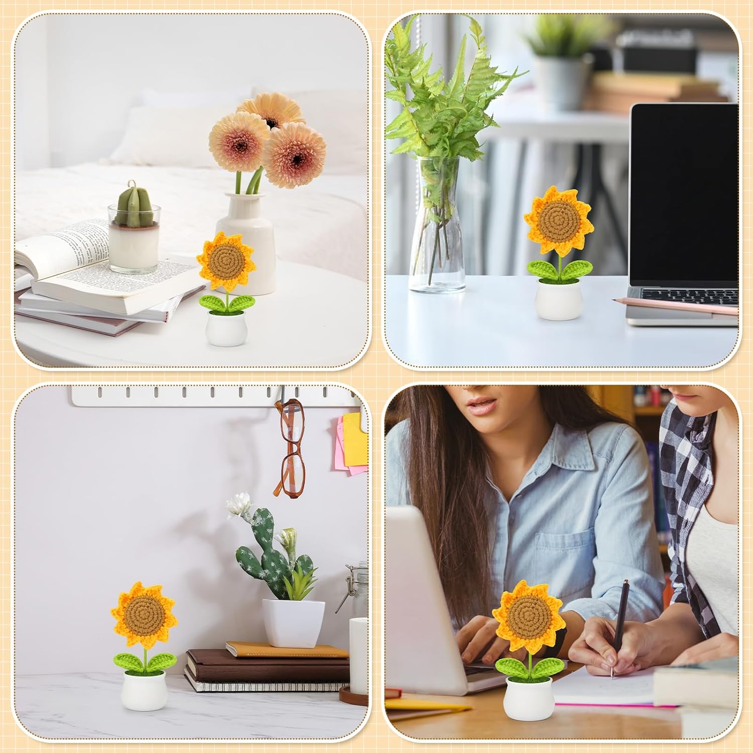 Crochet Flowers Sunflower For Home Office Desk Decor, Funny Crochet Sunflower Gifts For Women Teacher Valentines Day Gifts For Her