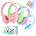 Bulk Kids Headphones For School With Microphones - 5-Pack On-Ear 3.5Mm Wired H