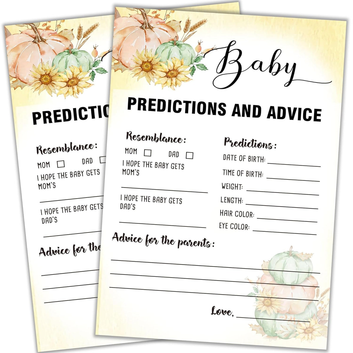 Little Pumpkin Baby Predictions And Advice Baby Shower Games, 25 Pumpkin Gender Neutral Cards, 5 × 7 Inches Game Cards, Gender Reveal Party Games For Women, Guests, Fall Baby Shower Decorations-A04