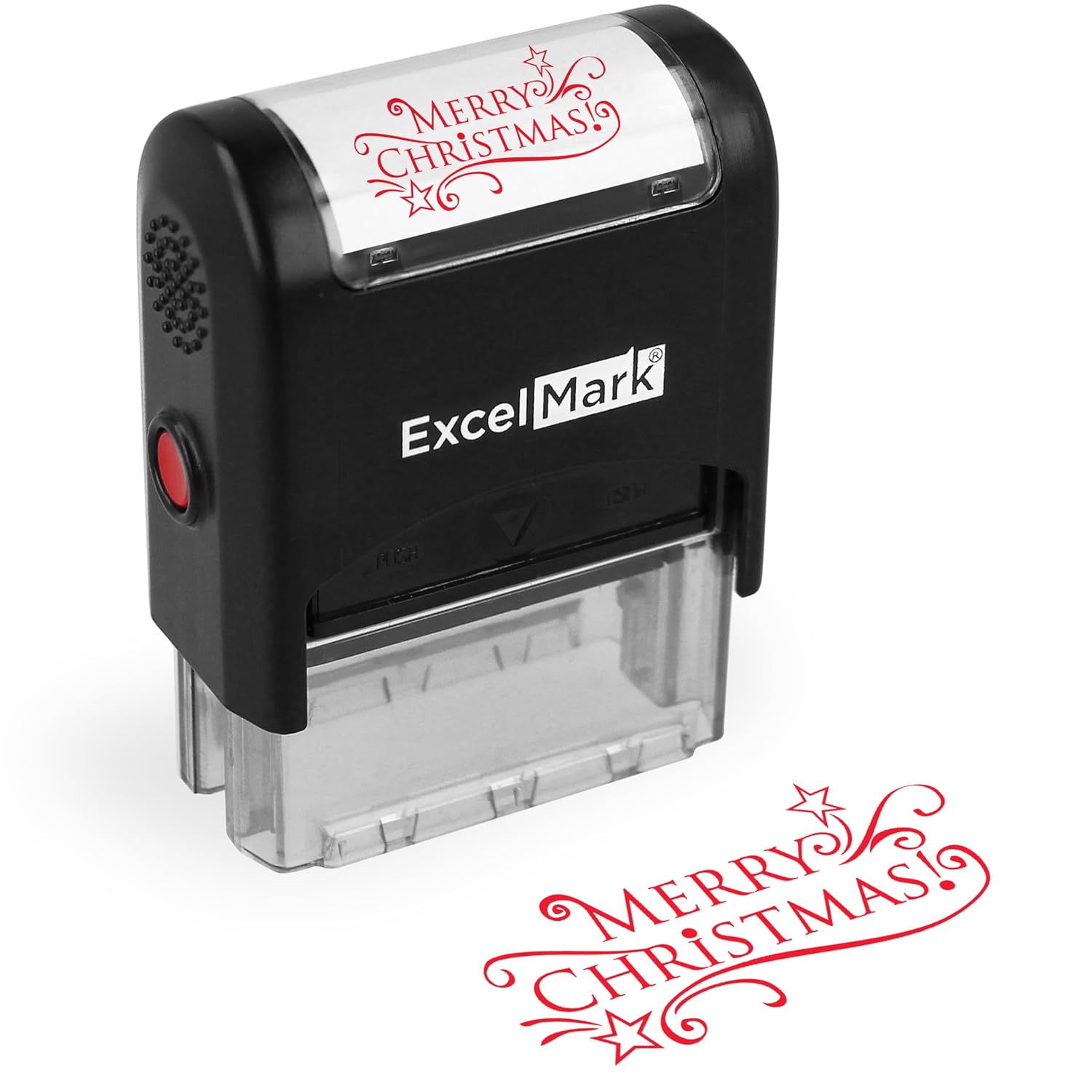 Self-Inking Christmas Rubber Stamp - Merry Christmas - Prints In Red Ink