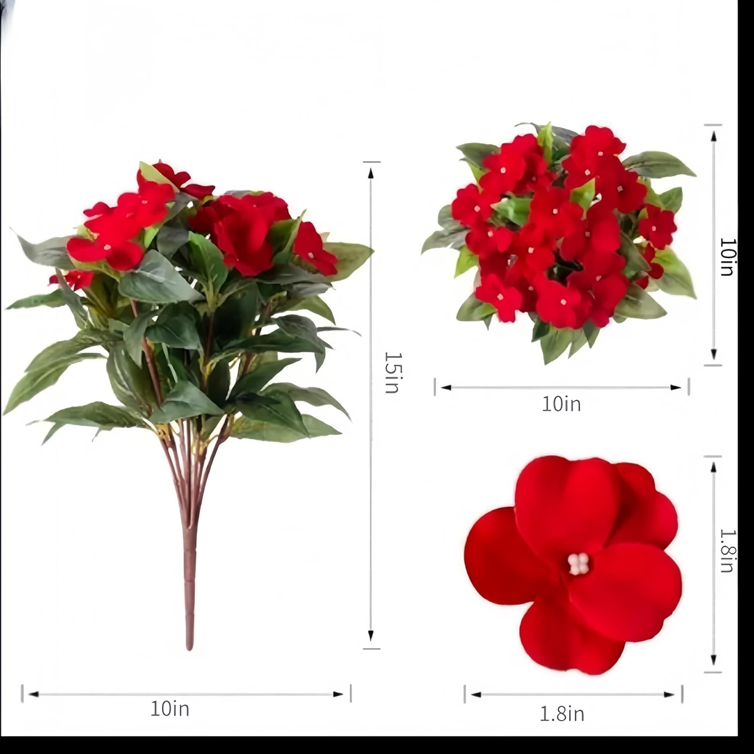 2 Pcs Red Artificial Flowers Fake Impatiens Flowers For Outdoor Indoor Red Impatien For Outside Pot Patio Garden Hanging Basket Porch Decoration