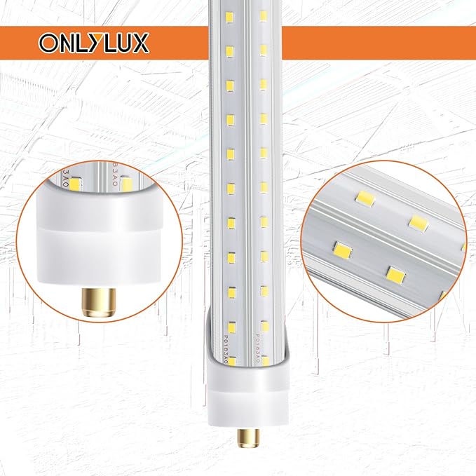 12 Pack 8FT LED Bulbs 72W 10000LM 6000K V Shape FA8 Shop Light Fluorescent Replacement