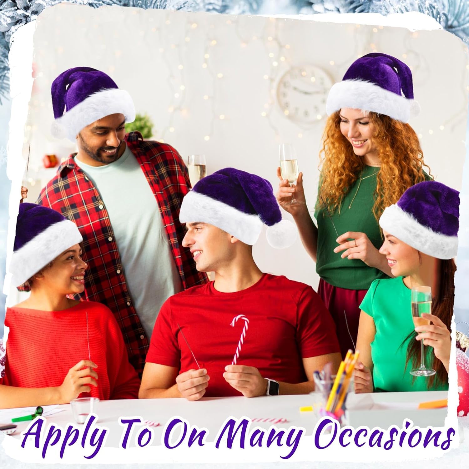 20 Pcs Santa Hats Bulk Plush Christmas Hats For Adults Women Men Holiday Party Costume(Purple)