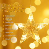 Christmas Window Lights, 76Leds 9 Star Curtain Lights, Warm White&Multicolor, Ip65 Waterproof, Timer & Memory Function,
