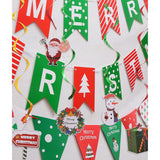 Merry Christmas Banner, Pennant Flags Garland & Hanging Swirls - Red Green, 10" X 4" - Christmas Party Decor