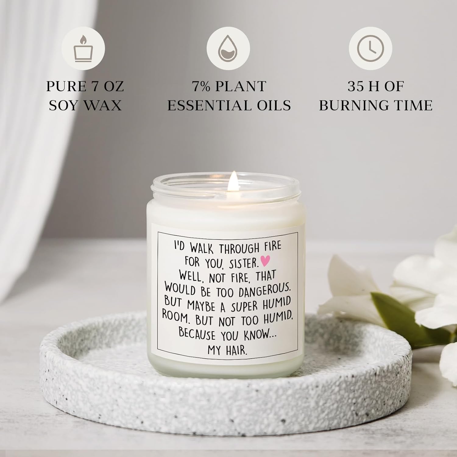 Funny Sister Gifts, Sister Birthday Gifts Ideas- Handmade Lavender Natural Soy Wax Candle- Sisters Gift From Sister Brother For Birthday, Mothers Day, Graduation, Christmas, Sis Candle(7Oz)