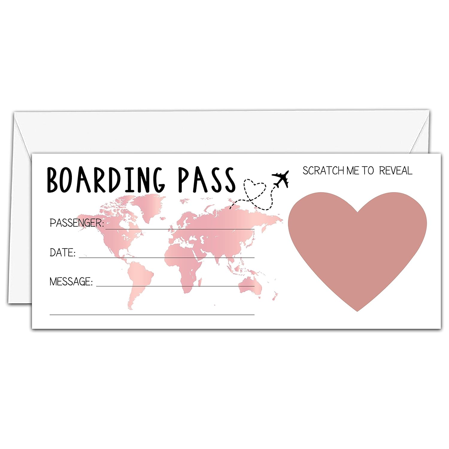 Scratch Surprise Boarding Pass, 2 Set Make Your Own Diy Travel Ticket, Surprise Reveal Card For Holiday, Christmas, Wedding, Birthday, Anniversary, Party Supply(3.5"X8" Pink)-A004