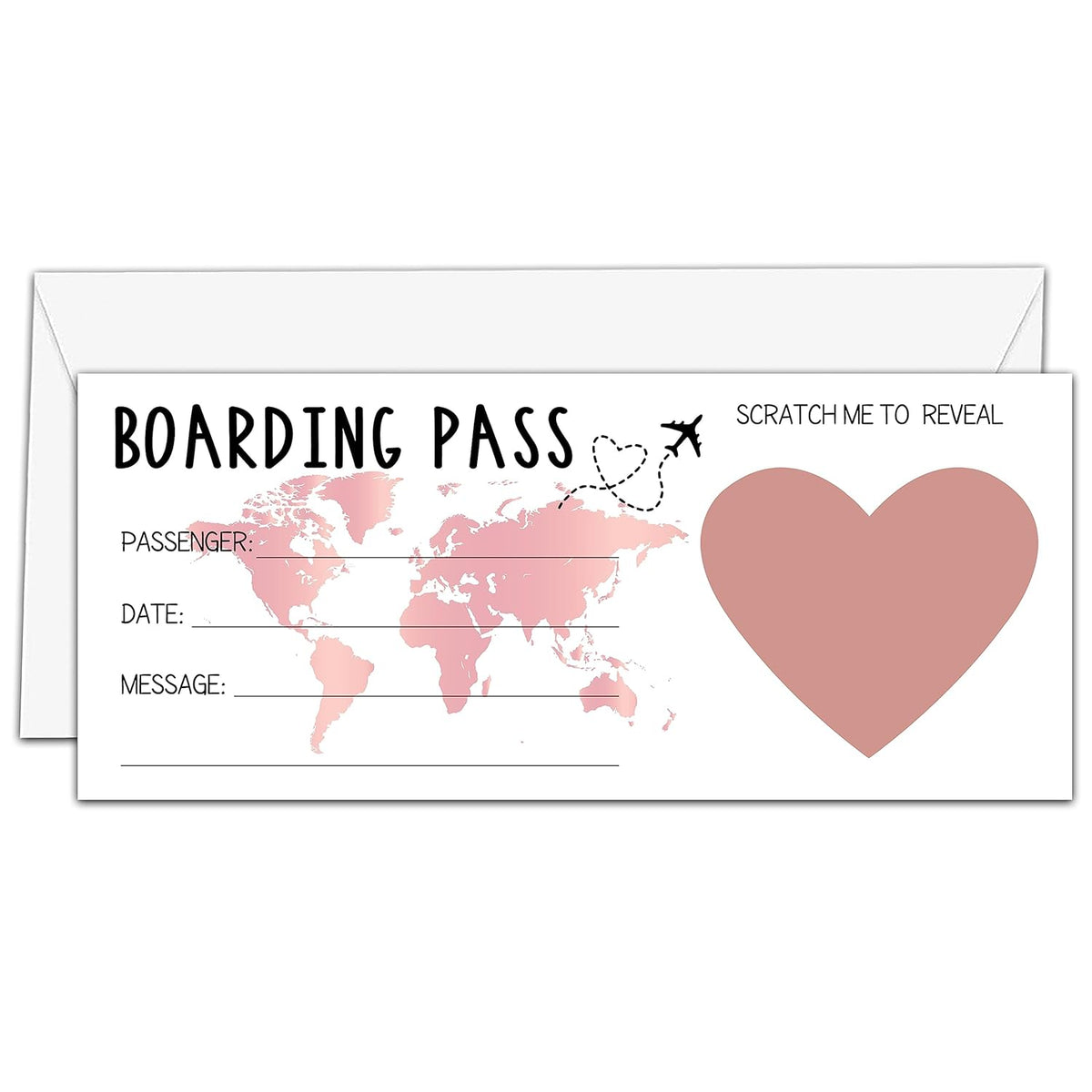 Scratch Surprise Boarding Pass, 2 Set Make Your Own Diy Travel Ticket, Surprise Reveal Card For Holiday, Christmas, Wedding, Birthday, Anniversary, Party Supply(3.5"X8" Pink)-A004
