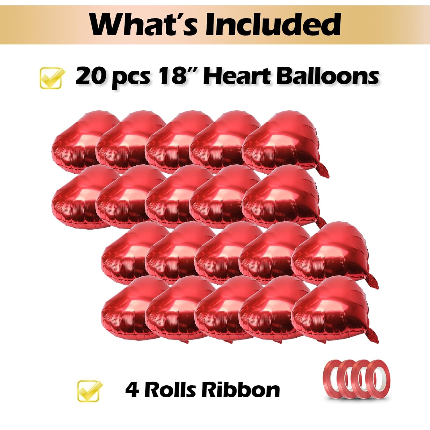 [20 Pcs] Red Balloons 18" A Bunch Of Heart Love Foil Helium Balloons, Helium Support Valentines Day Birthday Wedding Bridal Engagement Party Anniversary Mother'S Day Decorations