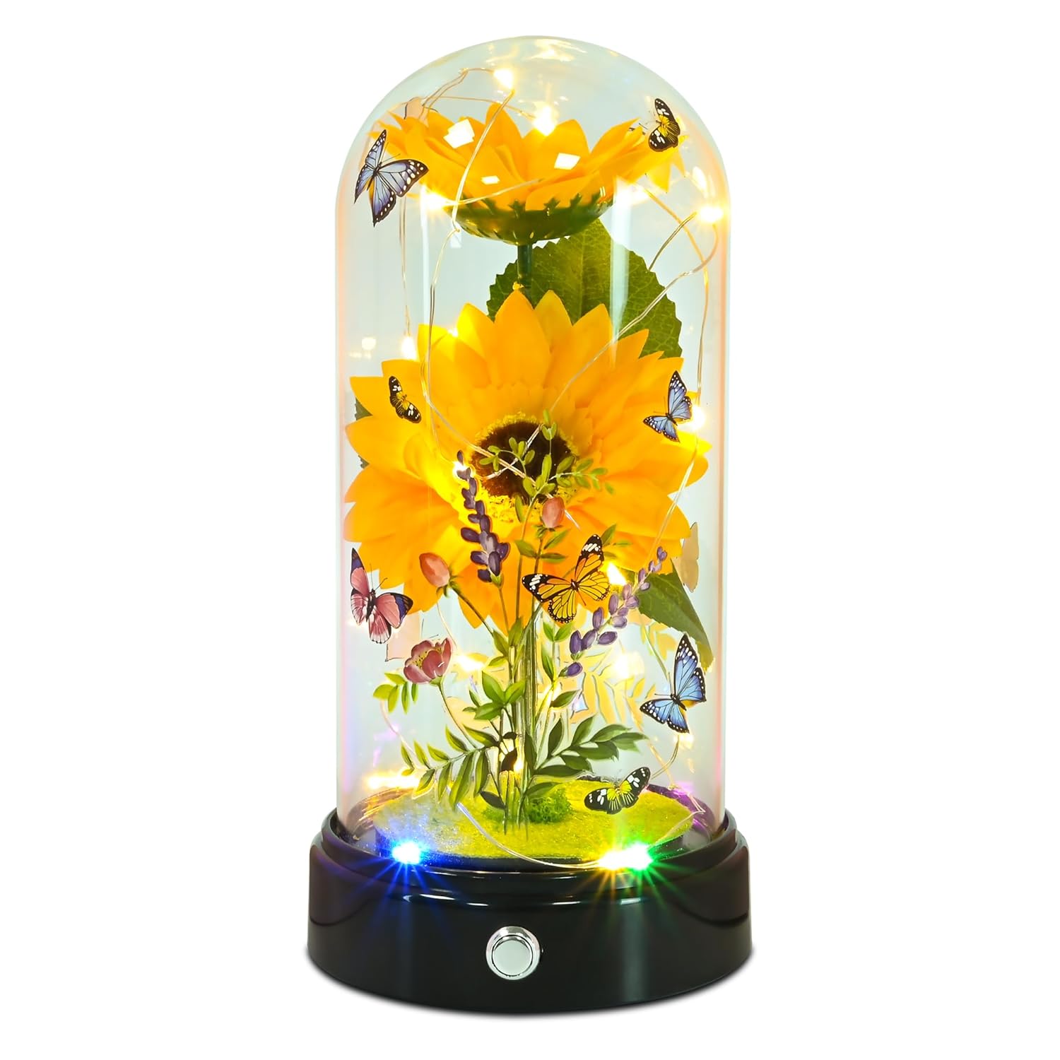 Sunflower Gifts For Women,Yellow Artificial Sunflowers With Led Light In Glass Dome,Cute Sunflower For Christmas,Birthday, Mother'S Day, Valentine'S Day
