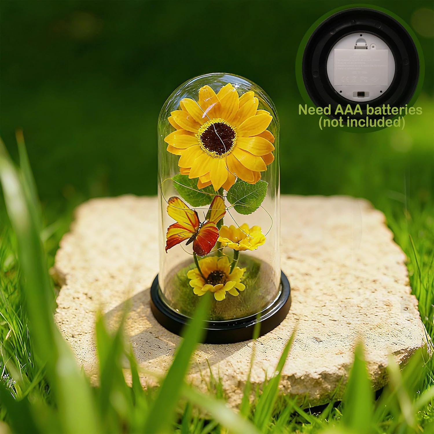 Sunflower Decorative Lamp With Glass Dome – Led Floral Night Light, Warm White Illumination, Home Decor, Gift Idea For Mother, Birthday, Wedding