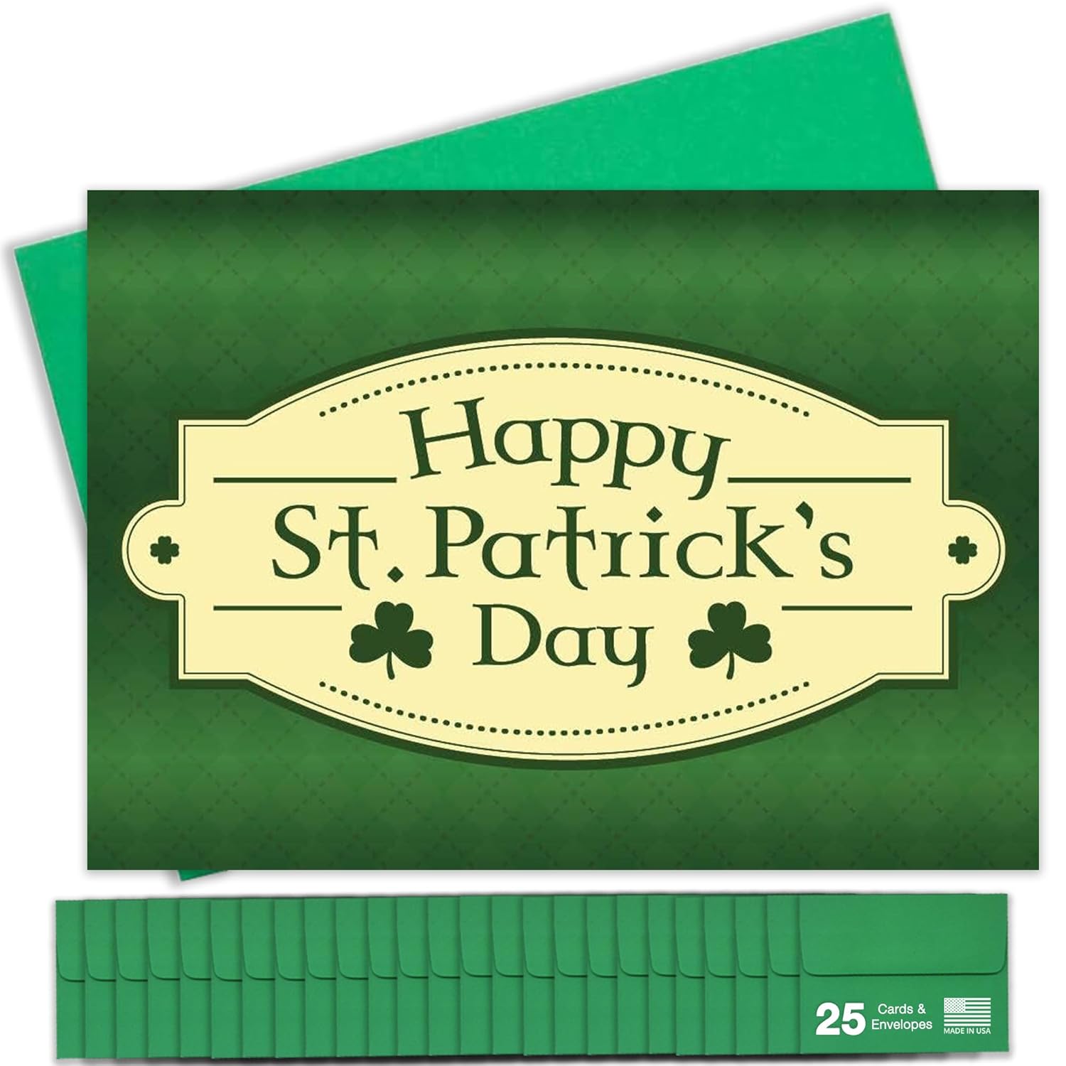 Happy St. Patrick'S Day Cards For Family & Business (Plaid & Clovers) Saint Patrick Bulk Greeting Card Set Pack Of 25 With Green Envelopes (5X7 Inch - A7) Office, Work, Employees & Clients Lti100