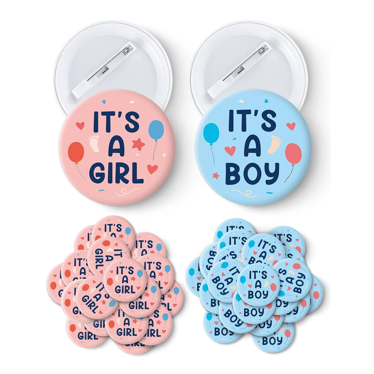 40 Pcs Gender Reveal Button Pins, Boy Or Girl Pins, Pink And Blue Baby Shower Party Baby Clothes Buttons Badges, For Party Game Supplies