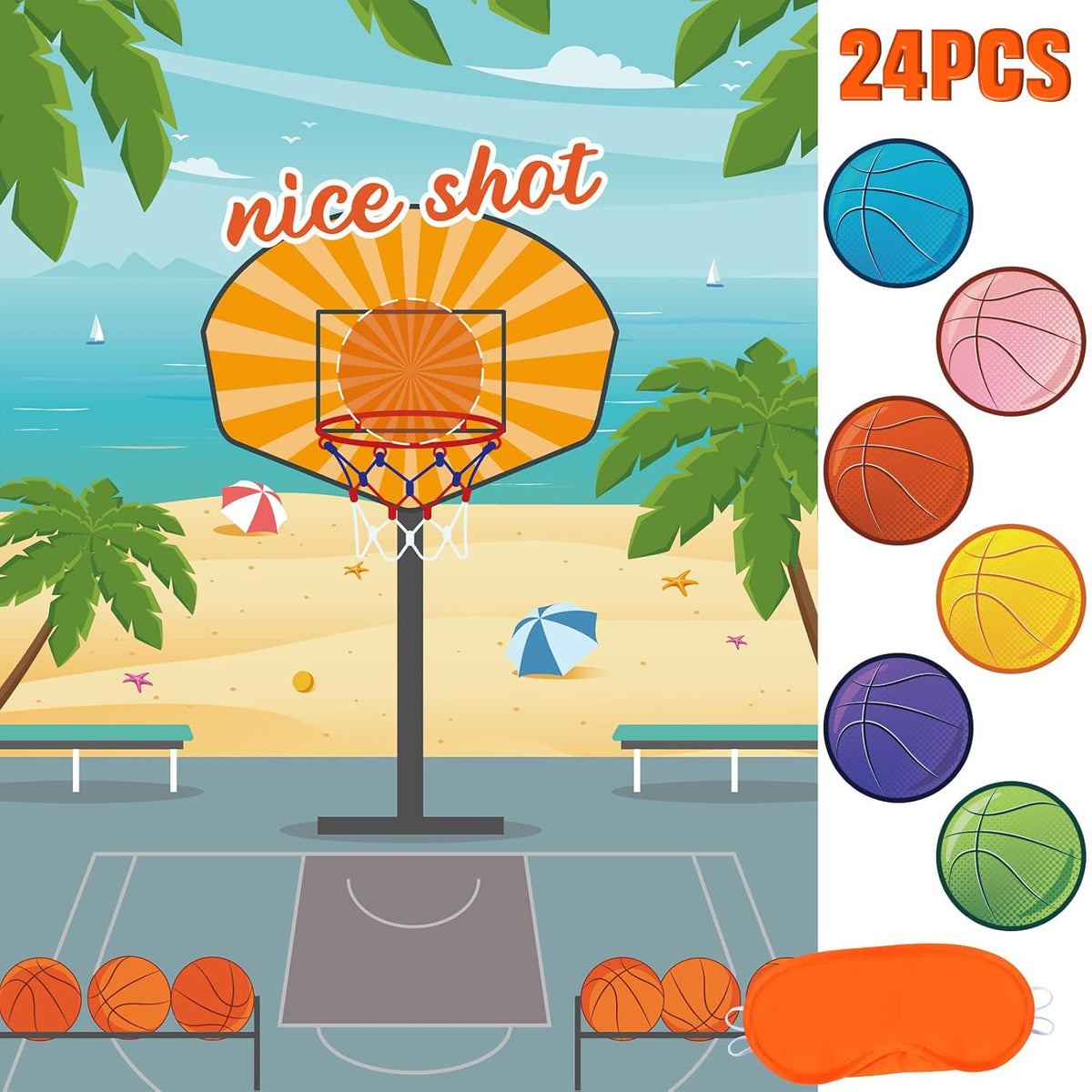 Basketball Party Games - Pin The Basketball On The Hoop Sports Themed Party Decorations Fun Games Supplies Supplies With 24Pcs Ball Stickers For Kids Boys
