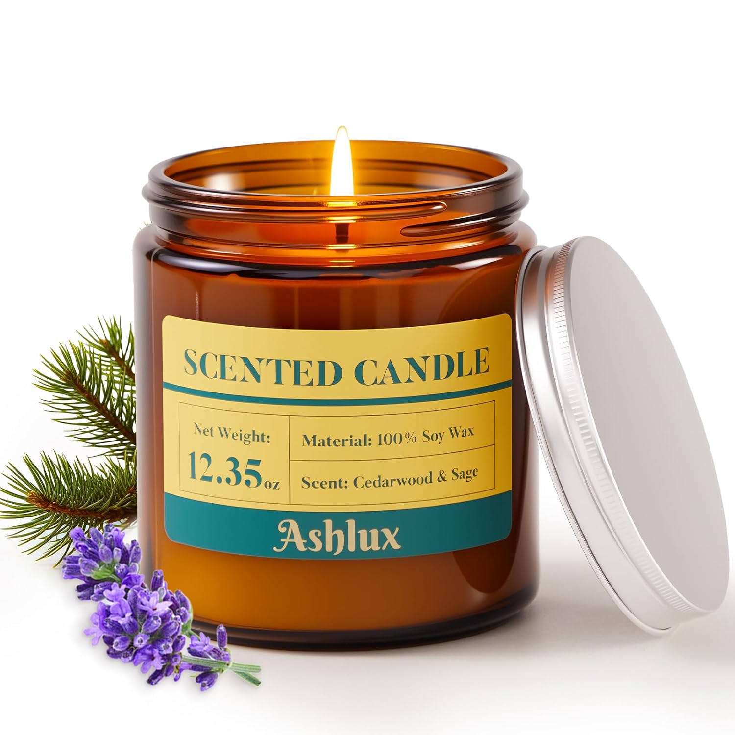 Sage And Cedar Candle For Cleansing,12.35Oz Scented Candles With 8% Essential Oils,70 Hour Burn Time Soy Wax Candles For Home Decor,Reading,Jar Candle Gifts For Men And Women
