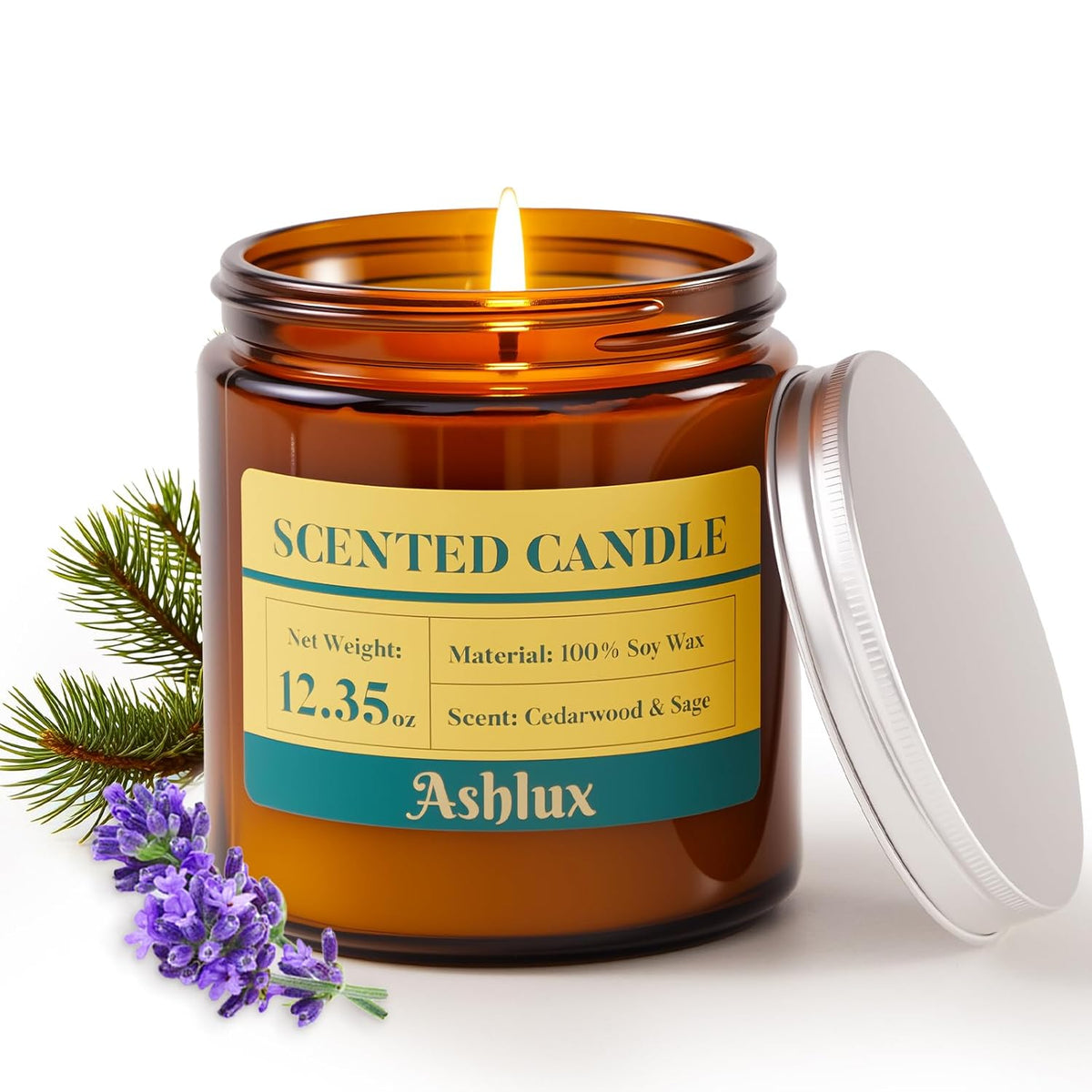 Sage And Cedar Candle For Cleansing,12.35Oz Scented Candles With 8% Essential Oils,70 Hour Burn Time Soy Wax Candles For Home Decor,Reading,Jar Candle Gifts For Men And Women