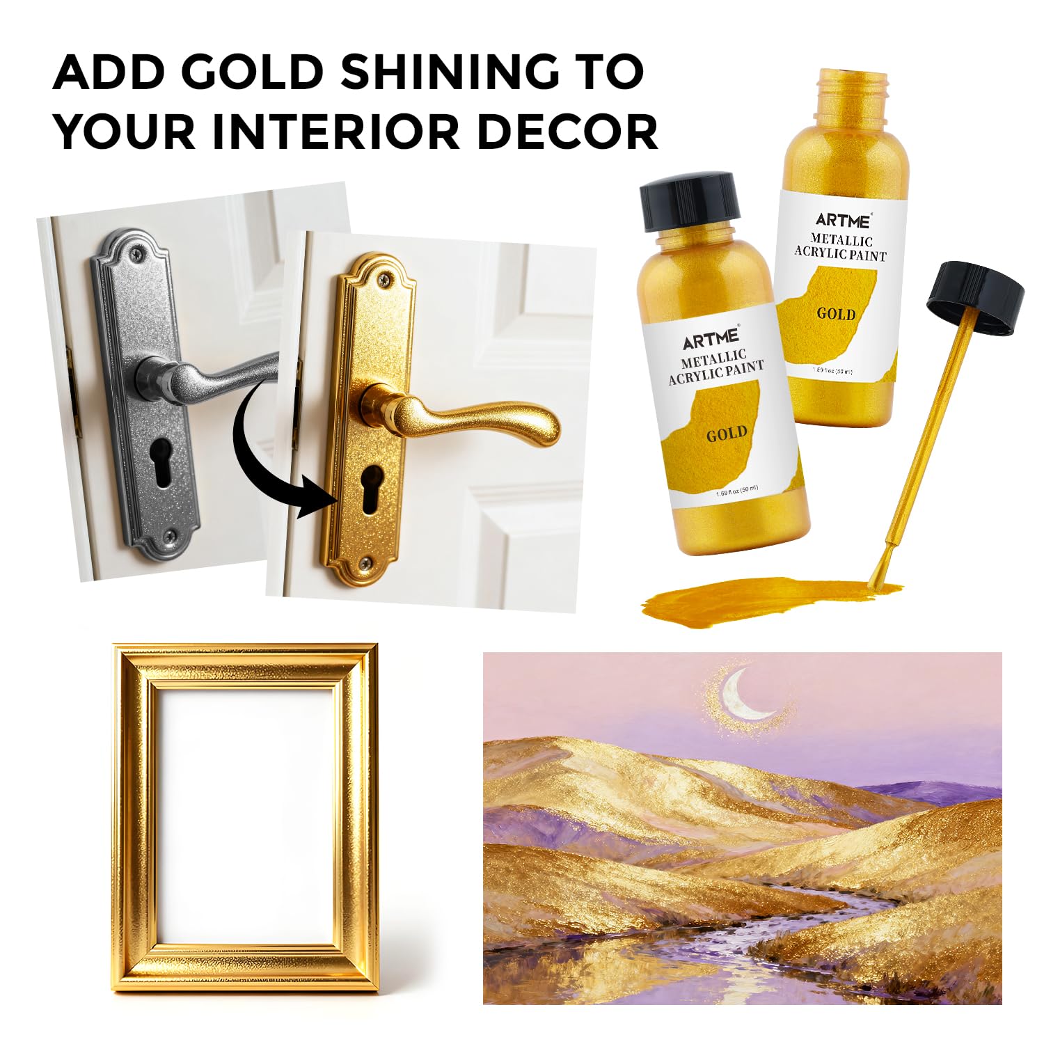 Liquid Gold Leaf Paint, 1.69 Oz/50 Ml Acrylic Metallic Gold Paint For Art Painting, Handcrafts, Non-Toxic, Non-Fading Touch Up Paints Ideal For Canvas, Wood, Fabric, Ceramic, Metal, Furniture