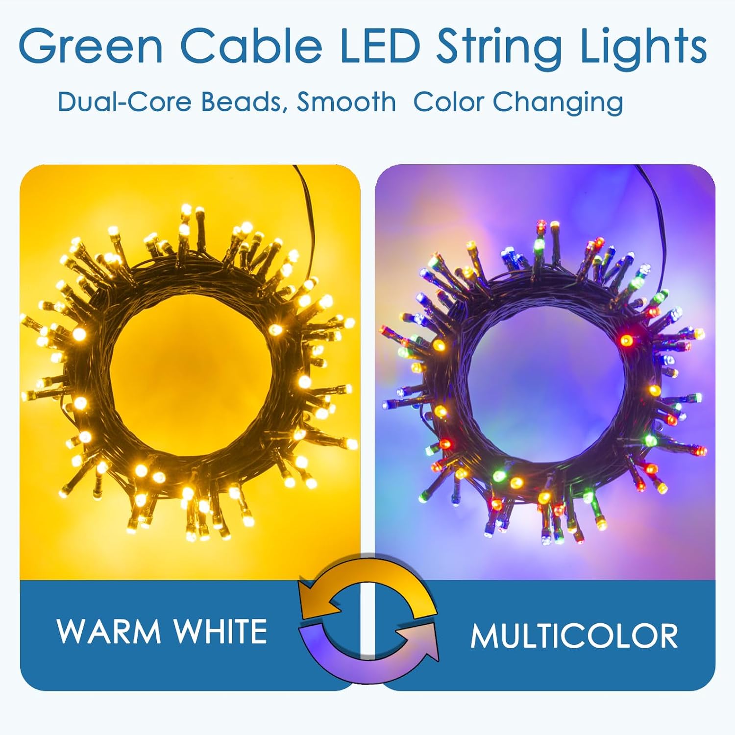 Led Fairy String Lights, Battery Operated, Dimmable, Remote Control, Color Changing (Warm/Multicolor) - Dark Green Wire