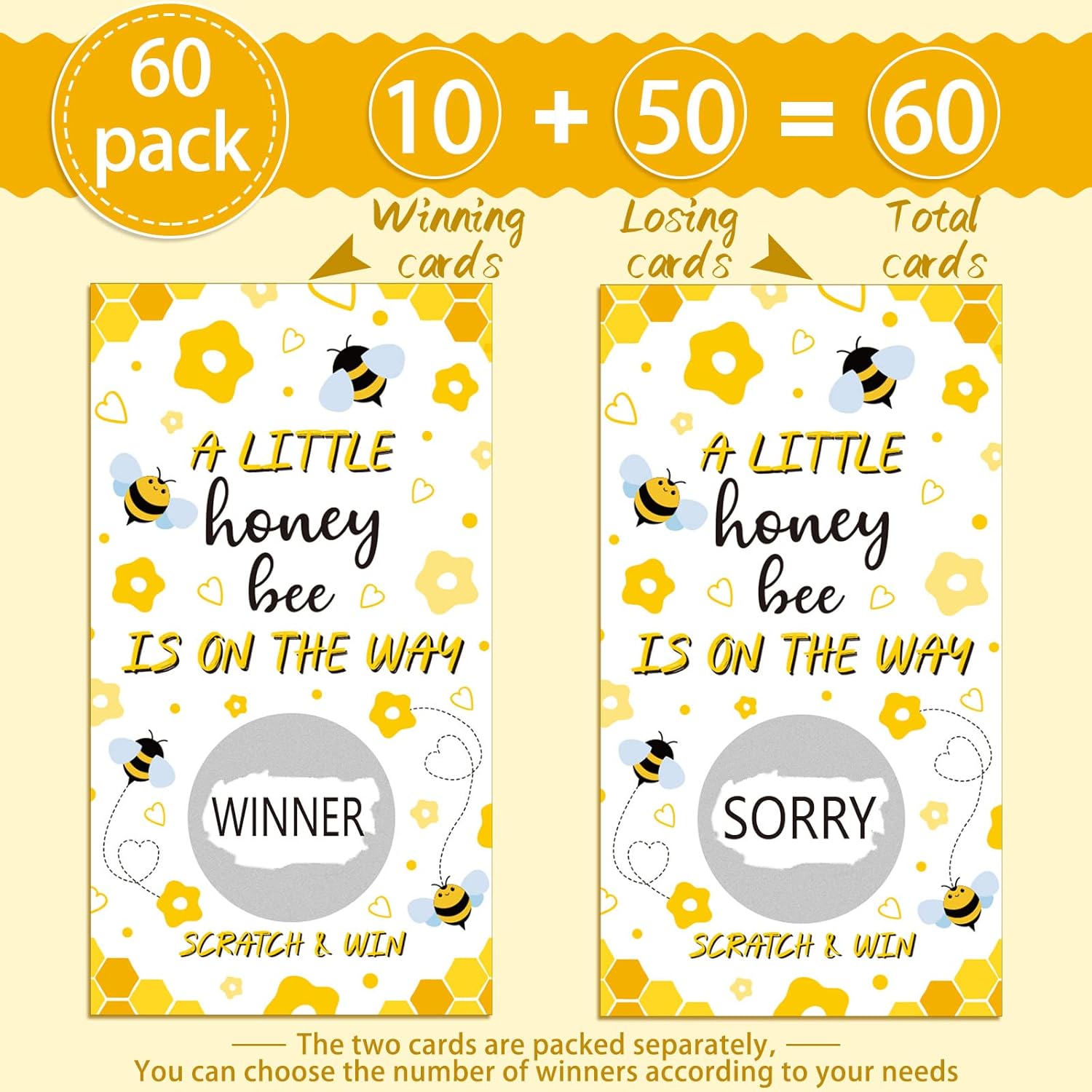 60 Pcs Honeybee Baby Shower Scratch Off Honeycomb Funny Ticket Raffle Cards A Little Honeybee Is On The Way Scratch Off Cards For Baby Shower Birthday Party Activity Supplies