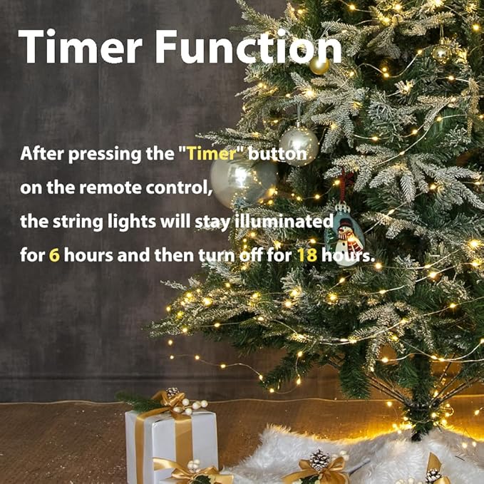 100FT Plug In Fairy Lights 300 LED Warm White Silver Wire String Lights with Remote 8 Modes Waterproof for Bedroom Garden Wedding Party Decor