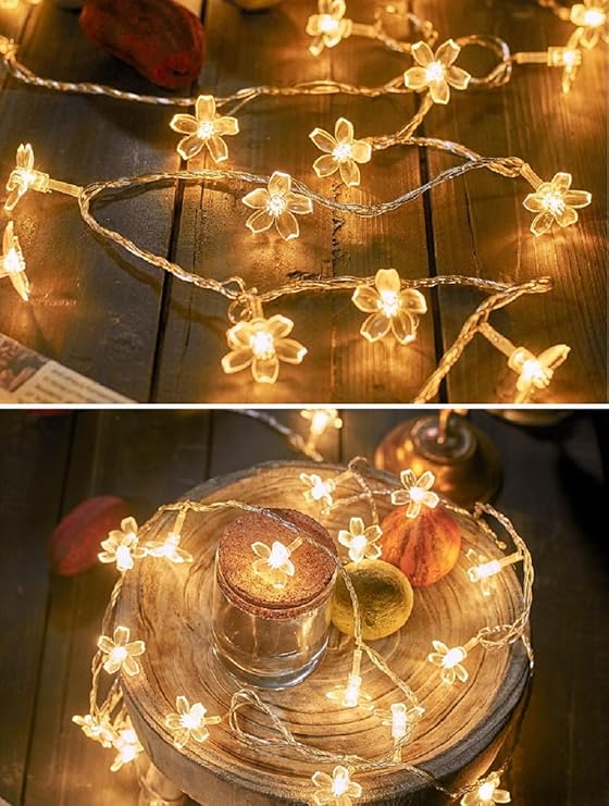 10FT Cherry Blossom Flower String Lights 20 LED Warm White Plug In Fairy Lights for Bedroom Party Wedding Christmas Home Decoration