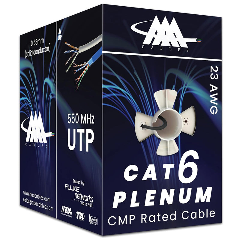 Aaa Cmp Cat6 Plenum Cable 1000Ft | 0.58Mm Solid Conductor | Dtx-1800 Fluke Tes