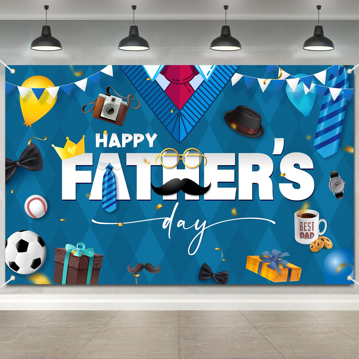 Happy Fathers Day Banner Decorations 72 x 43 Inch, Father's Day Backdrop, Happy Fathers Day Banner Party Supplies Background for Fathers Day Family Party Decor