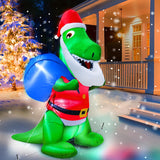 4 Ft Christmas Inflatables Santa Dinosaur With Led Light Stakes Tethers Outdoor Decoration