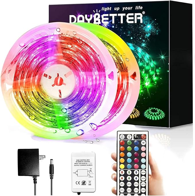 32.8FT Waterproof RGB LED Strip Lights 300 LEDs with Remote and 12V Power Supply