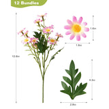 Daisy Flowers Artificial (144 Blooms), 12 Bundles Fake Wildflowers For Outdoor Planters, Faux Plants With Silk Daisies For Front Porch Garden Patio Home Aesthetic (Pink And White Gradient)