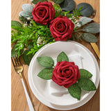 25Pcs Artificial Roses Flowers Fake Roses With Stems Real Touch Foam Flowers For Diy Wedding Bouquet Party Centerpiece Floral Arrangement Party Home Decor(Dark Red)