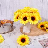 80 Pcs Large Sunflower Artificial Flowers Bulk, 4.1Inch Sunflower Artificial Flower Heads Fake Sun-Flower Heads With Stems Simulation Sun-Flower For Wedding Decoration, Bouquets Parties (Yellow-80)