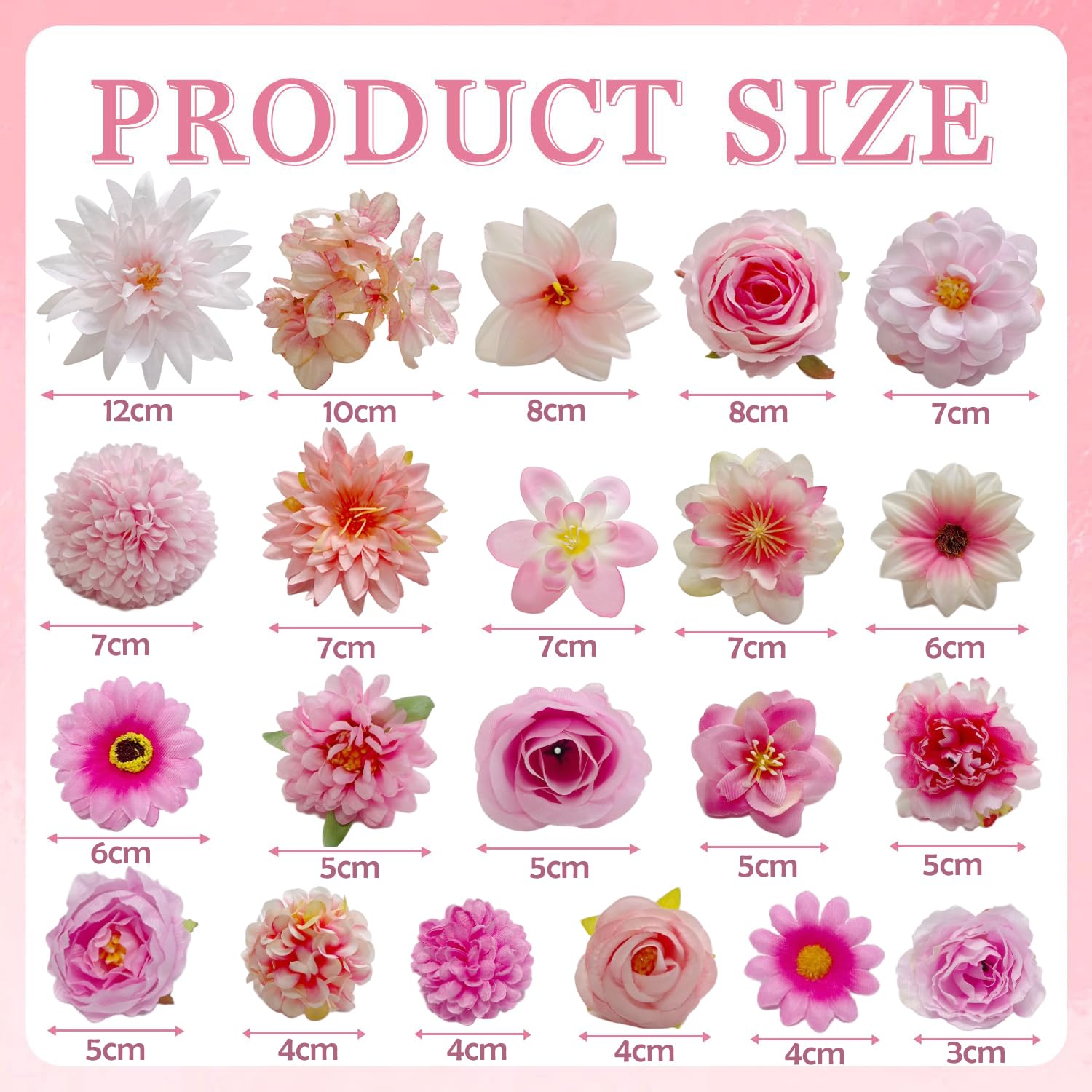 Fake Flowers Pink Rose Artificial Flowers Bulk Small Faux Flowers Heads For Crafts Diy Home Spring Wreath Garden Floral Party Wildflower Garland Decor Mini Silk Fabric Flowers Decoration 3-12Cm (Pink)