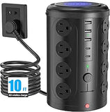 Surge Protector Power Strip Tower 16 Outlets 5 USB Ports 2 USB C 10FT Extension Cord Black