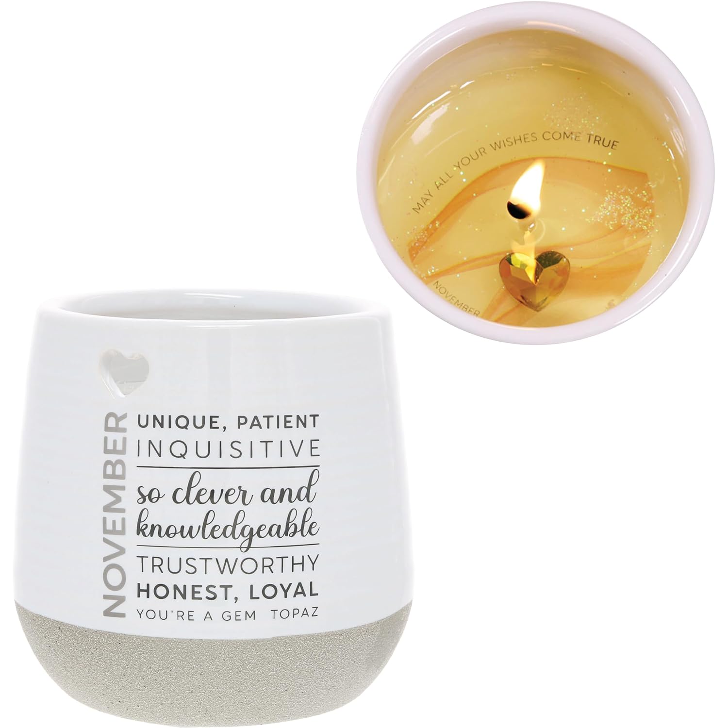 Pavilion - 11 oz Wax Reveal Candle, Natural Soy Wax Birthstone Candle, Jasmine Scented, Gemstone Candle with Crystal Inside, Birthday Gifts for Women, 1 Count (November)