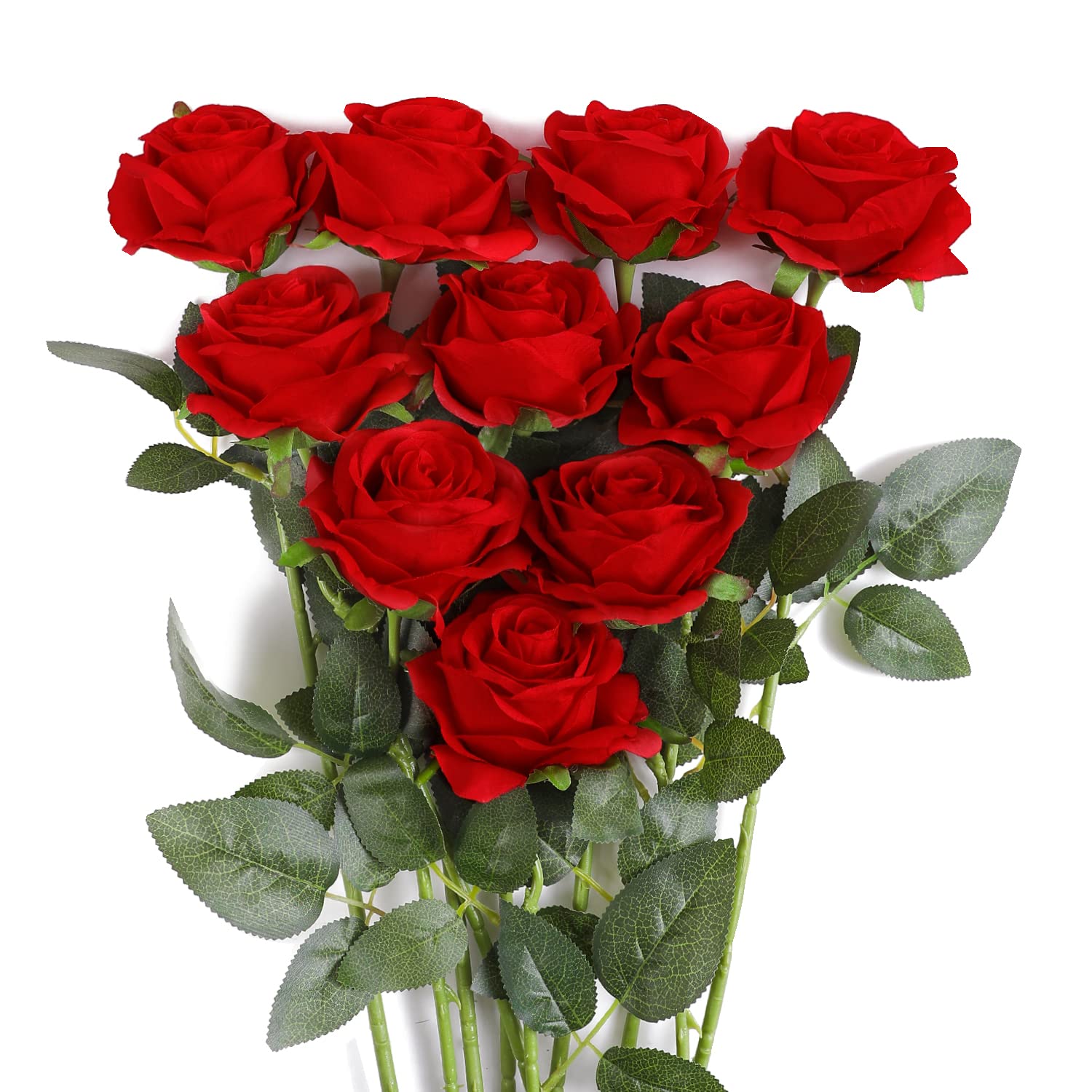 10Pcs Artificial Roses Flowers, Realistic Blossom Roses, Real Touch Silk Rose, Single Fake Flower Long Stem Bouquets For Home Wedding Party Decoration