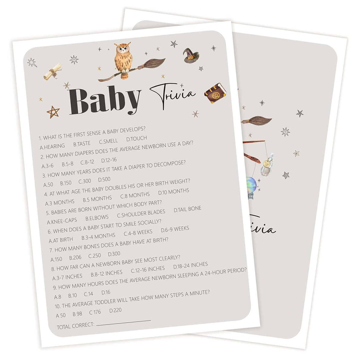 Baby Shower Games For Boy And Girl, 30 Magic School Baby Trivia Game Cards + 1 Answer Card, Magical Wizard Gender Reveal Party Decorations Supplies Favors-H05