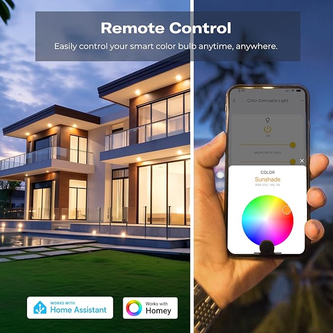 Zigbee Smart Color Bulb 4 Pack A19 RGBCW 800LM 2700K-6500K SmartThings Home Assistant Compatible