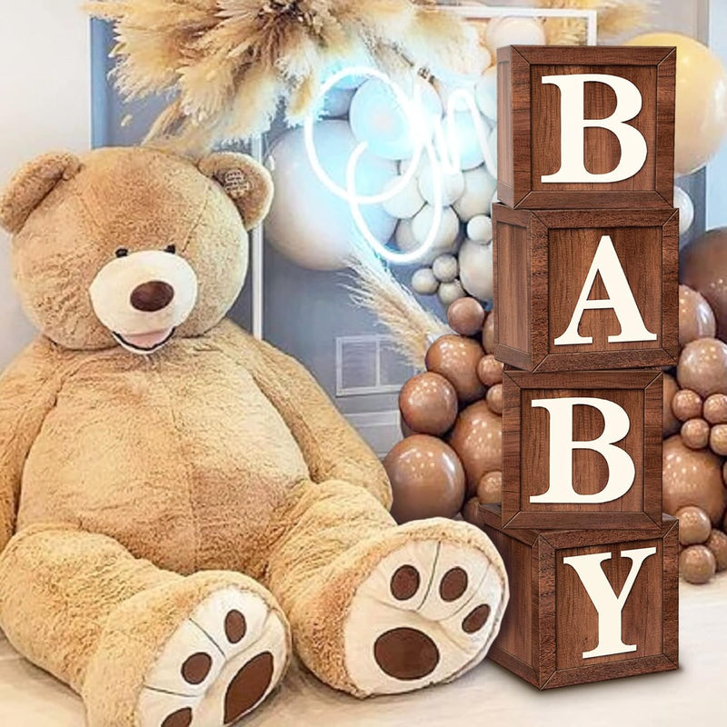 Wood Print Baby Shower Boxes For Teddy Bear Birthday Party Centerpiece