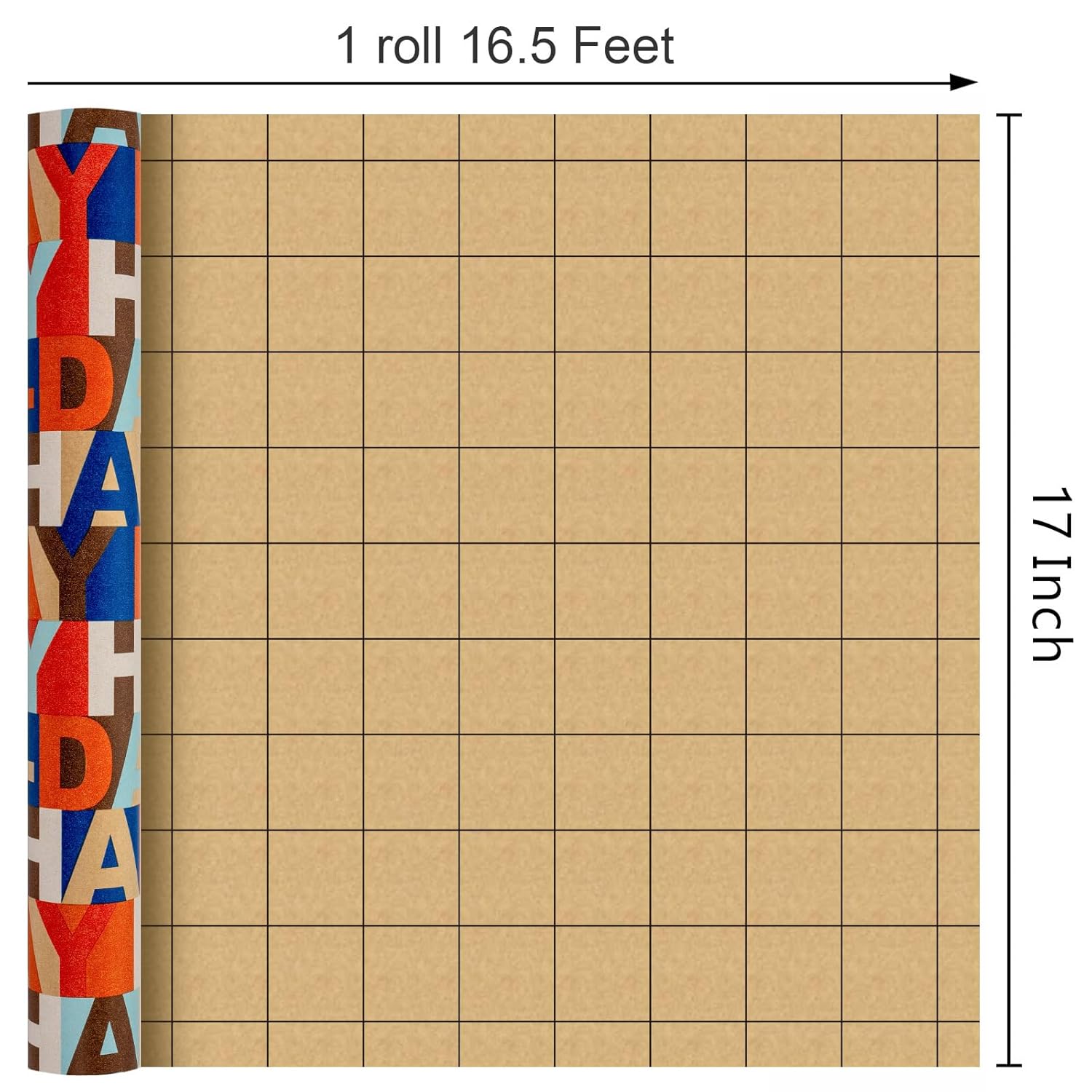 Happy Birthday Wrapping Paper Roll, Colorful Kraft Birthday Gift Wrap For Men Boys Girls Women 17 In X 16.5 Ft