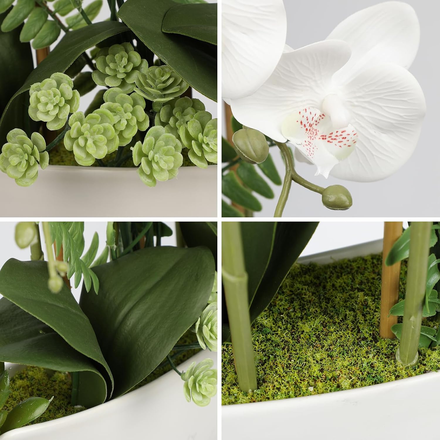 Orchid Artificial Flowers 18In White Fake Orchid Silk Flowers With Ceramic Pot Faux Orchid Arrangement For Home Office Room Coffee Table Centerpiece Modern Decoration