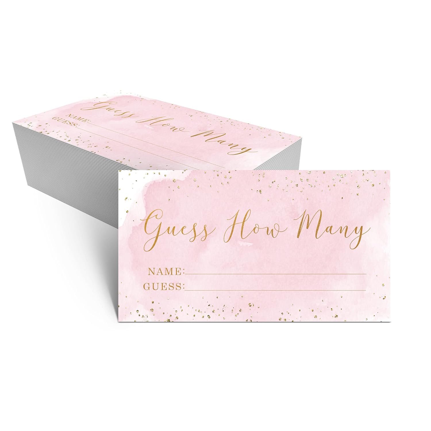 Pink And Gold How Many Kisses Game Sign - Guess How Many - Perfect For Bridal Showers And Weddings - 1 Self-Standing Sign And 50 Guessing Cards