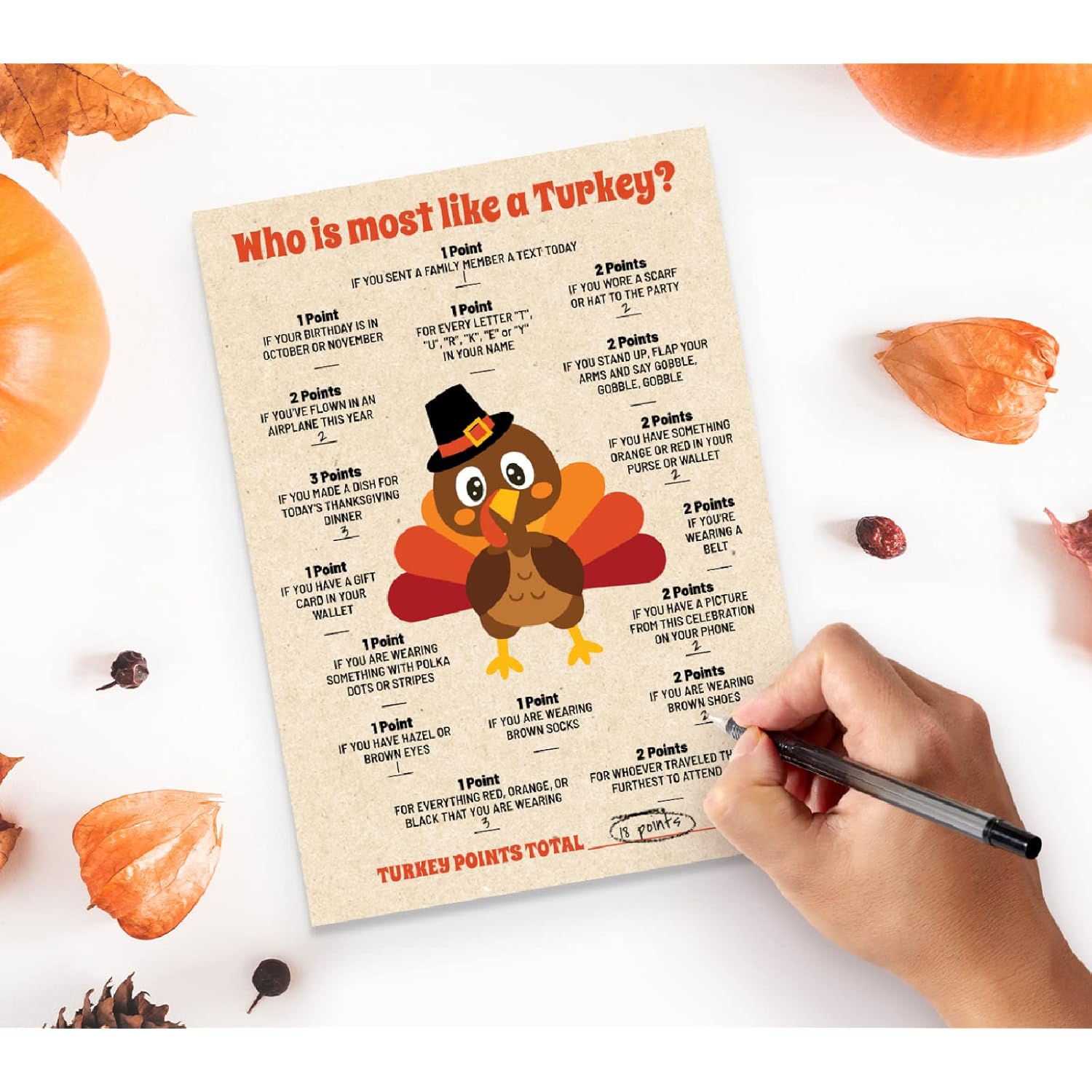 15 Who Is Most Like A Turkey Game Cards- Fun & Easy For Family Thanksgiving. Friendsgiving, Church Party, Supplies, Activity, Decorations
