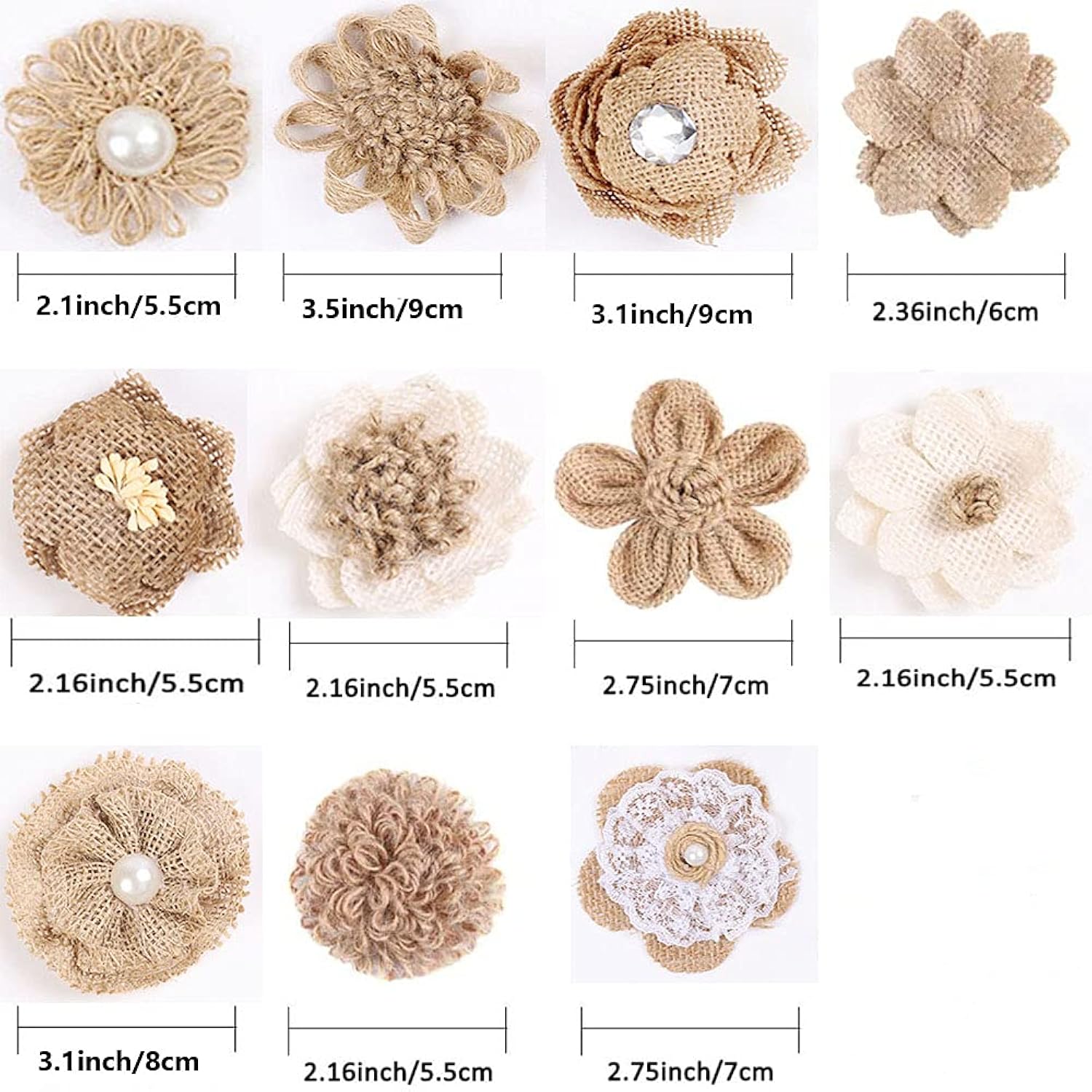 11 Pcs Handmade Natural Burlap Flowers, 11 Styles Handmade Rustic Flower For Diy Handmade Crafts, Home Embellishment, Wedding, Christmas, Party Decoration