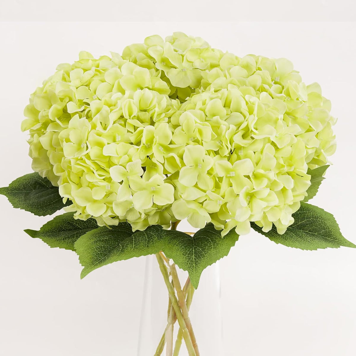 5Pcs Green Artificial Hydrangea Flowers, Slik Hydrangea With Lifelike Leaves Stems, 20Inch Large Hydrangea Flower, Faux Hydrangeas Decorations For Indoor Wedding Table Centerpieces Vase Bouquet Party