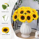 10 Pcs Artificial Sunflowers, 6 Inch Sunflowers Artificial Flowers With Stems, Faux Silk Huge Fake Flower Bouquet For Vase Decor Wedding Table Home Porch Indoor Outdoor Cemetery Decoration