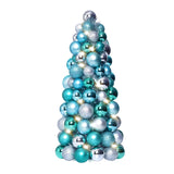 16In Christmas Ball Tree With Led Lights Table Centerpiece Fireplace Decor Indoor Holiday Party Home Decoration Light Blue Silver