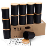 12 Pack, 10 Oz Black Candle Jars With Bamboo Lids And Sticky Labels, Empty Glass Candle Jars For Making Candles, Morden Kitchen Bathroom Small Object Container - Dishwash Safe