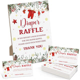 Christmas Santa Baby Shower Diaper Raffle, Pack Of 1 Wooden Tabletop Sign With Stand And 50 Diaper Raffle Tickets, Backyard Santa Baby Shower Game, Christmas Gender Reveal Party Decorations